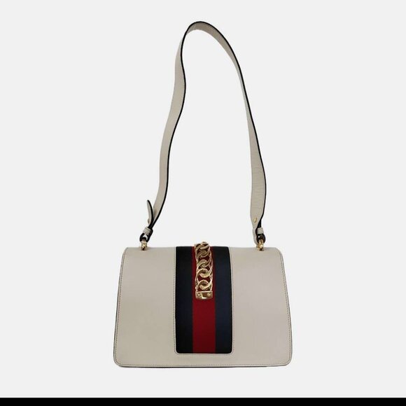 Gucci Ivory Floral Embroidered Leather Small Web Chain Sylvie Shoulder Bag - Picture 3 of 7